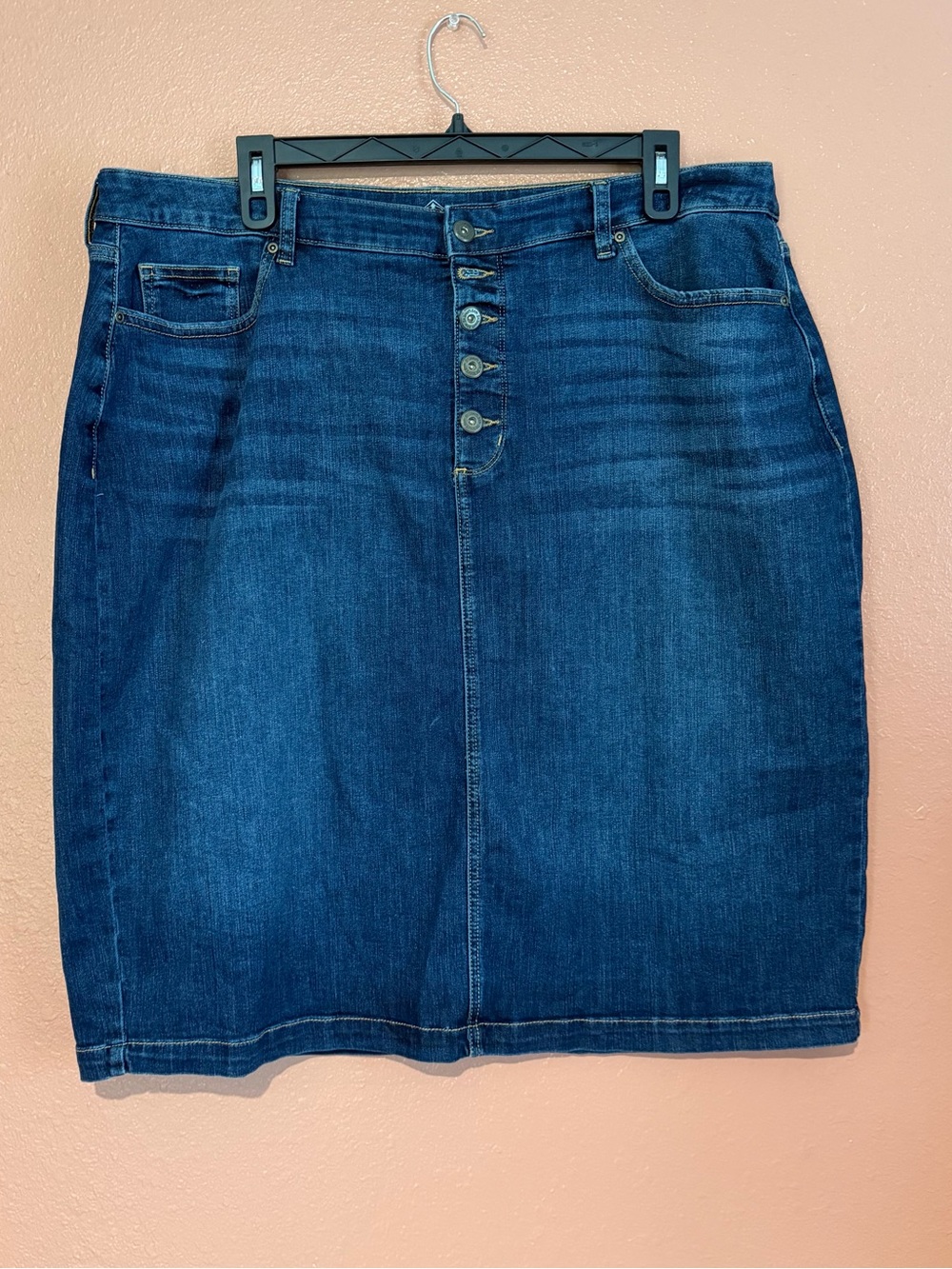 St. John's Bay Dark Blue Denim Button-Front Pencil Skirt